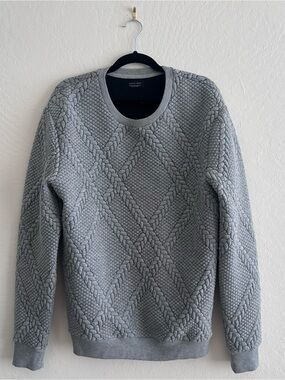 Men's y2k Grey Textured Diamond Knit Crewneck Sweater